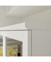 Famapy 4-Shelf White Wood Standard Bookcase With Doors, Cabinet, Drawer