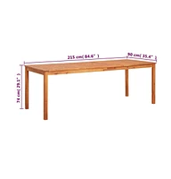 vidaXL Patio Table 84.6"x35.4"x29.1" Solid Acacia Wood