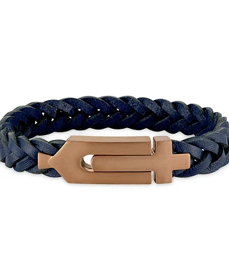 Bulova Blue Leather Braided Bracelet - Rose Gold