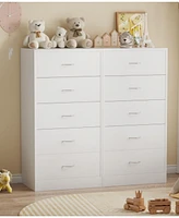 Sugift 5 Drawer Dresser White Modern Wood Chest of Drawers for Bedroom