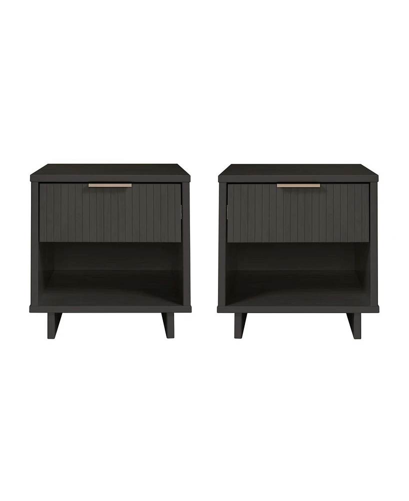 Manhattan Comfort 2-Piece Granville Solid Pine Wood -Drawer Nightstand Set