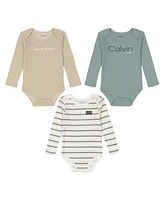 Calvin Klein Baby Boy Long Sleeve Logo Bodysuits, 3-Piece Set