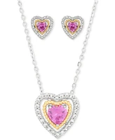 2-Pc. Set Lab Created Pink Sapphire (2 ct. t.w.) & Lab Created White Sapphire (1-1/5 ct. t.w.) Heart Pendant Necklace & Matching Stud Earrings in Ster