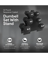 BalanceFrom Fitness 32 Pound Neoprene Coated Dumbbell Set with Stand, Black