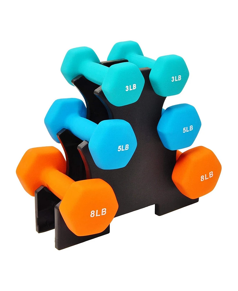 BalanceFrom Fitness 3, 5, and 8 Pound Neoprene Coated Dumbbell Set with Stand