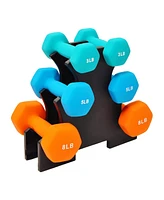 BalanceFrom Fitness 3, 5, and 8 Pound Neoprene Coated Dumbbell Set with Stand