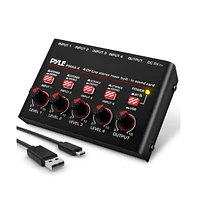 Pyle Compact Bluetooth 4-Channel Line Mixer with Usb Audio Interface