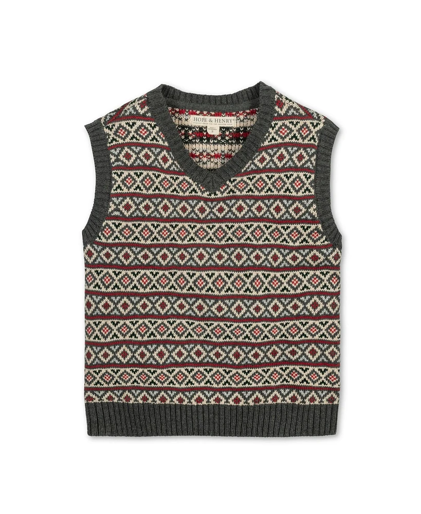 Hope & Henry Boys Organic V-Neck Intarsia Sweater Vest