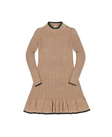 Hope & Henry Little Girls Organic Long Sleeve Mock Neck Flounce Sweater Dress