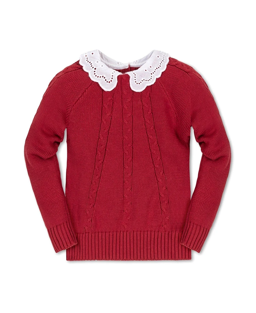 Hope & Henry Baby Girls Organic Long Sleeve Eyelet Collar Cable Sweater