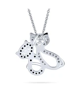 Bling Jewelry Kitty Cat Pendant Necklace: Cubic Zirconia Cz Black & White Kitten Cats Jewelry For Women in Two