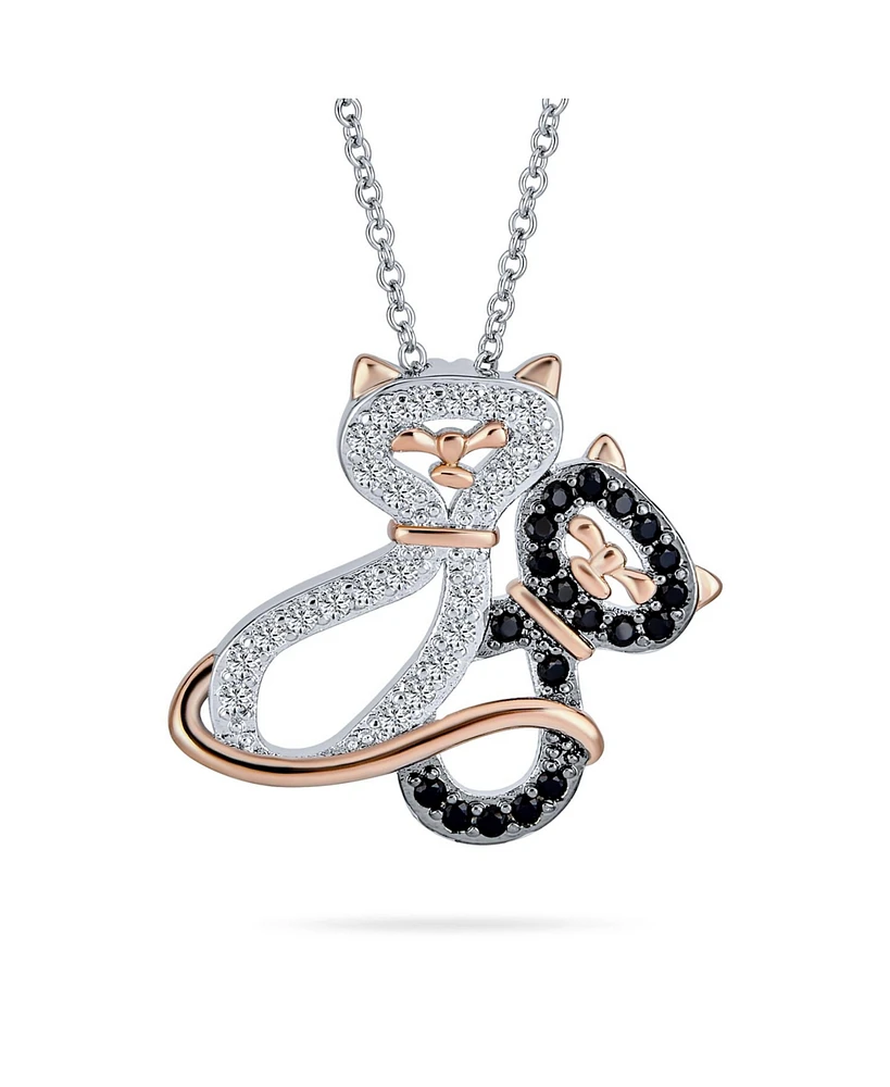 Bling Jewelry Kitty Cat Pendant Necklace: Cubic Zirconia Cz Black & White Kitten Cats Jewelry For Women in Two