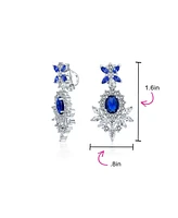 Bling Jewelry Black Cubic Zirconia Statement Dangle Formal Art Deco Style Chandelier Clip On Earrings Prom Silver Plated