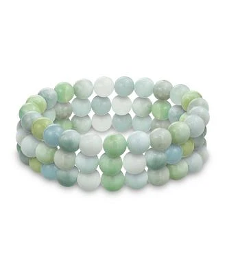 Bling Jewelry Set Of 3 Natural Light Blue Shades Aquamarine Round Bead Ball 8mm Stacking Stretch Bracelet