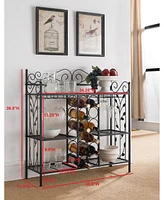 Kings Brand Furniture Metal Console Table Wine Rack, Liquor Bar Cabinet with Glass Holder, Sofa Table with Storage Shelves for Bar, Buffet, Living Roo