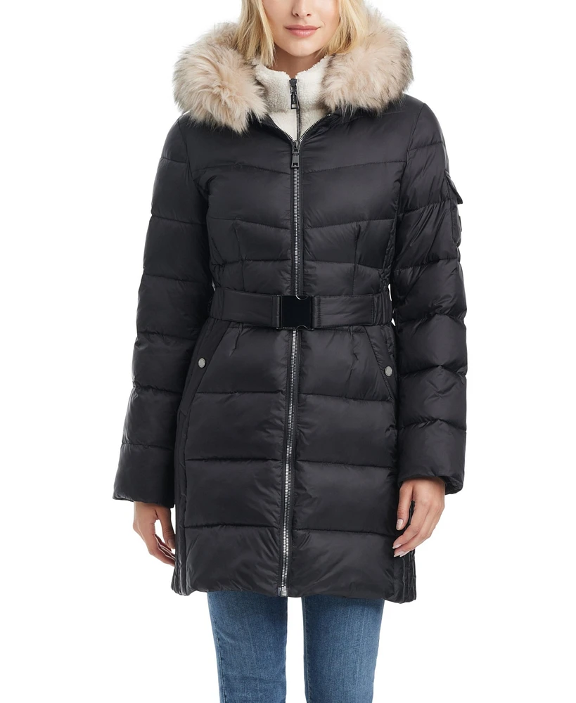 Vince Camuto Women's Single-Breasted Mid-Length Fitted Puffer Coat