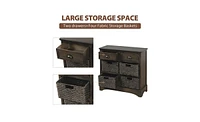 Slickblue Storage Cabinet with 2 Drawers and 4 Classic Rattan Baskets for Dining Room Living