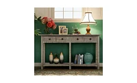 Slickblue Rustic Brushed Texture Entryway Table Console Table with Drawer and Bottom Shelf for Living Room