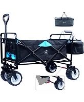 Slickblue Collapsible Heavy-Duty Beach Wagon Cart – All-Terrain Wheels, Large Capacity, Outdoor Folding Utility with Brake, Aluminum Frame