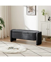 The Pop Home Oval Teddy Fabric Storage Ottoman,Storage Benches with Large Space-The