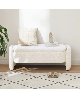 The Pop Home Oval Teddy Fabric Storage Ottoman,Storage Benches with Large Space-The Pop Home