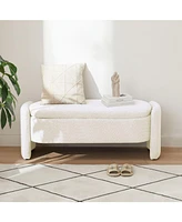 The Pop Home Oval Teddy Fabric Storage Ottoman,Storage Benches with Large Space-The Pop Home