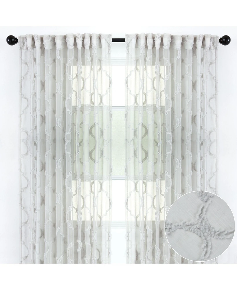 Chanasya Premium 2-Panel Moroccan Embroidered Design Textured Sheer Curtain Panels - for Windows Living Room Bedroom Kitchen Office