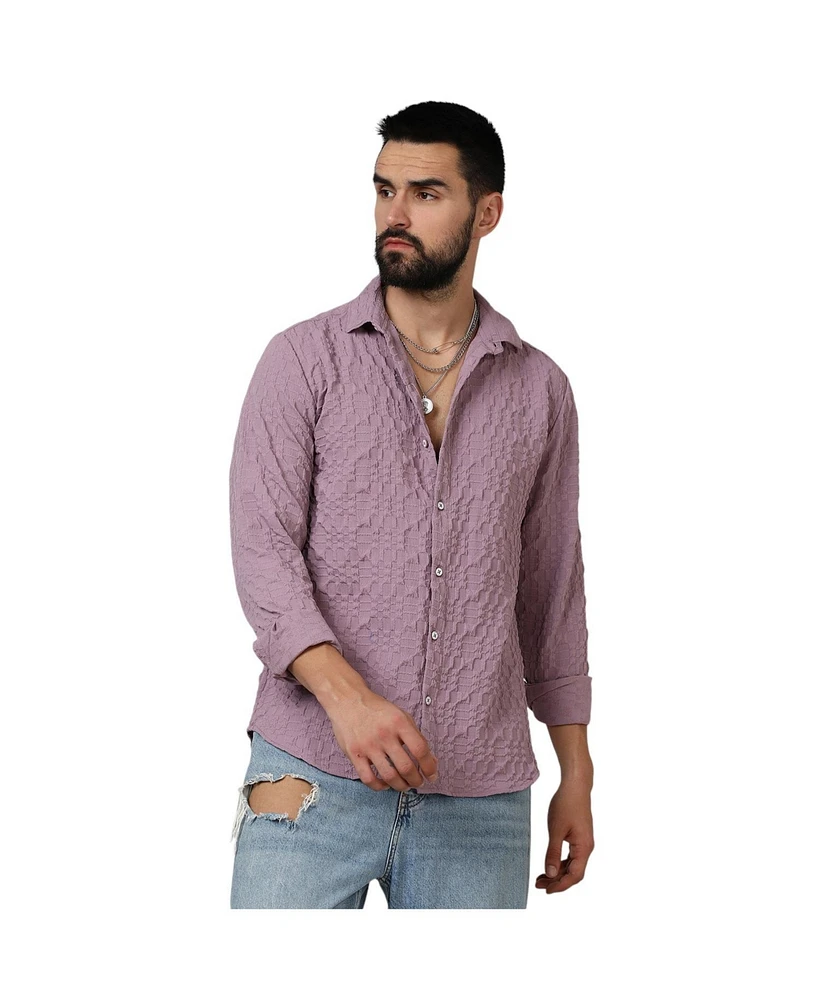 Campus Sutra Men's Periwinkle Purple Embossed Geometric Shirt