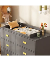 Homsee 6-Drawer Gray Wood Dressers Storage Organizer Cabinet