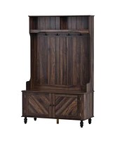 Slickblue 40-Inch Hall Tree with 4 Hooks, Coat Hanger, & Storage Bench: 3-in-1 Entryway Solution for Entrance & Hallway