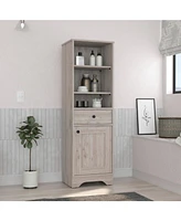 Norwalk Linen Single Door Cabinet, Three External Shelves, One Drawer, Two Interior Shelves, Light Gray