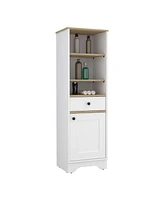 Depot E-Shop Norwalk 55H" Linen Single Door Cabinet, Three External Shelves, One Drawer, Two Interior Shelves