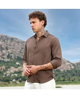 Campus Sutra Men's Mocha Brown Self-Design Striped Shirt