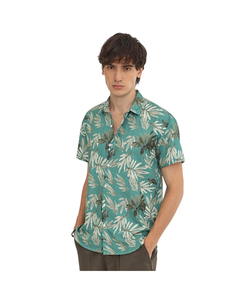 Campus Sutra Men's Sea Green Breezy Foliage Shirt