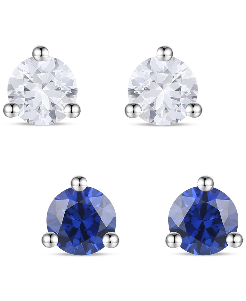 Lab Grown 2-Pc. Set Blue Sapphire (1/3 ct. t.w.) & White Stud Earrings Sterling Silver (Also available