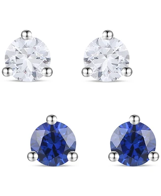 Lab Grown 2-Pc. Set Blue Sapphire (1/3 ct. t.w.) & White Stud Earrings Sterling Silver (Also available