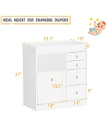 Homsee White 5-Drawers Changing Table,Kids Low Dresser with Shelf