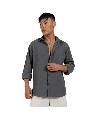 Campus Sutra Men's Ash Grey Stripe-Creased Shirt