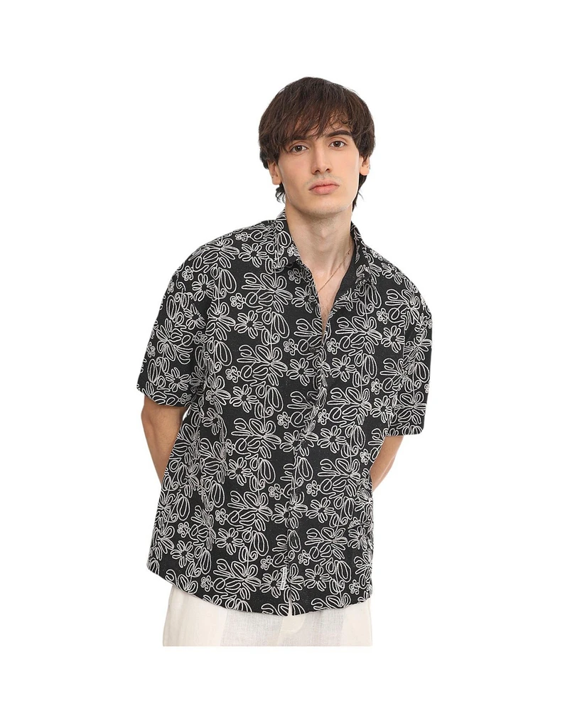 Campus Sutra Men's Basket-Weave Shirt