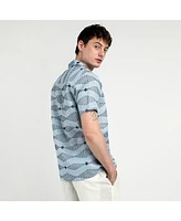 Campus Sutra Men's Icy Blue Embroidered Geometric-Lined Shirt