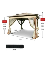 Slickblue Pop-Up Gazebo Canopy with Removable Zipper Netting and 2-Tier Soft Top for Events