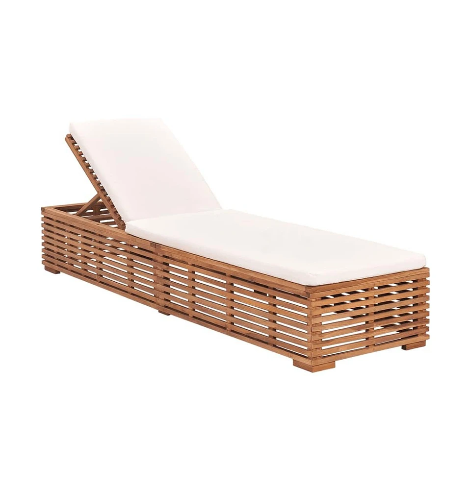 vidaXL Sun Lounger with Cream Cushion Solid Teak Wood