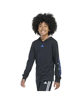 adidas Big Boys Long Sleeve Hooded Signature Tee