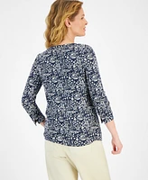 Style & Co Women's Printed Pima Cotton 3/4-Sleeve Top, Created for Macy's