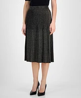 T Tahari Women's Metallic Pleated Pull-On Midi Skirt