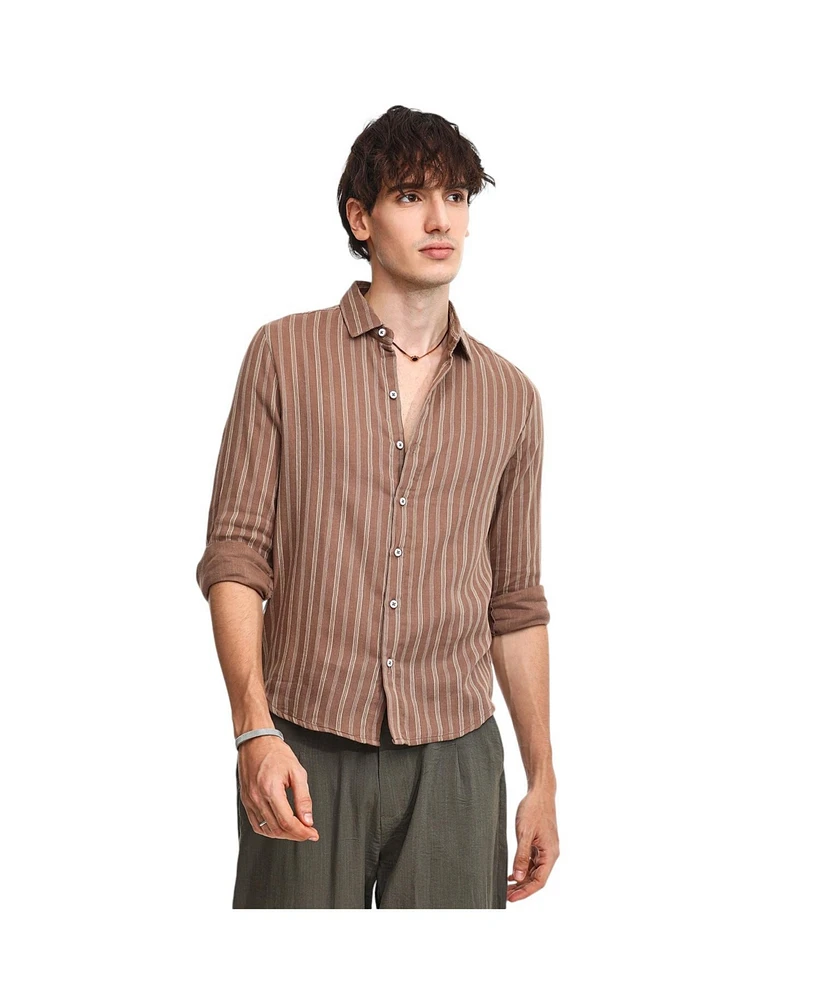 Campus Sutra Men's Tan Brown Halo Striped Shirt