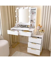 Slickblue Makeup Vanity Desk with Mirror & Lights, 5 Drawers, Side Cabinet & Storage Shelves for Bedroom