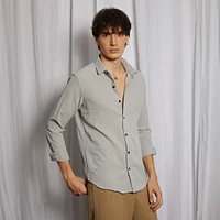 Men's Ash Grey Cubic-Seersucker Shirt