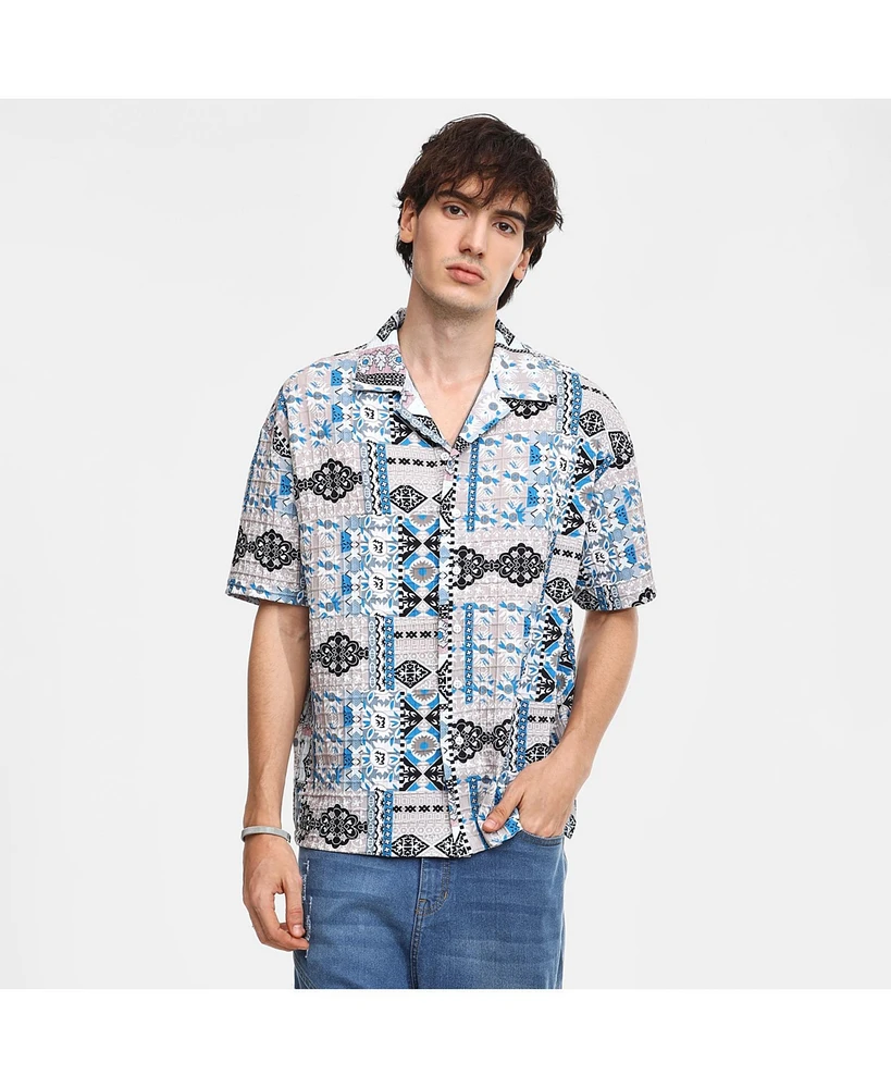 Campus Sutra Men's Abstract Seersucker Shirt