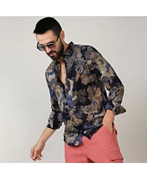 Campus Sutra Men's Royal Blue & Midnight Black Paisley Flora Shirt